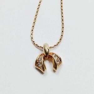 Vintage Christian Dior Bow Tie Ribbon Mermaid Rhinestone Gold Chain Necklace